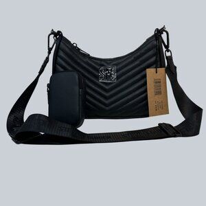 Steve Madden Black Quilted Crossbody Bag With Chain Strap & Pouch